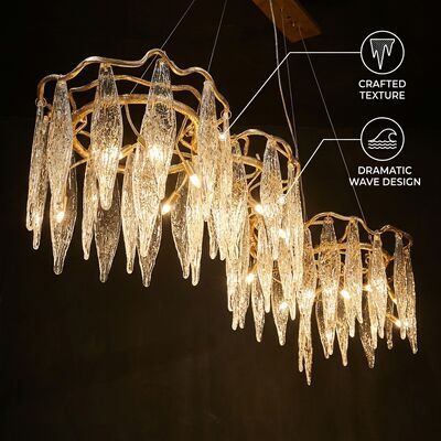 Lampu Gantung Kristal Multi-Liontin Marmer Mewah Perlengkapan Gantung Kustom Vila Hotel Klub
