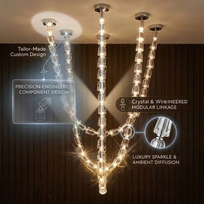 Lampu Liontin Pita Kristal Foyer Besar Lampu Gantung Kustom Eropa LED 220V-240V 100W-300W Gantung Disikat