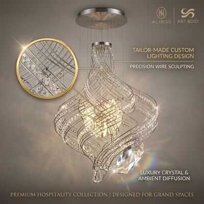 Lampu Gantung Pita Kristal Gaya Eropa Desain Pencahayaan Kustom LED 220V-240V 100W-300W Istana Bersejarah